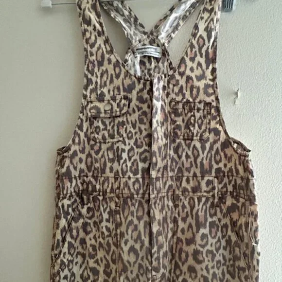 Urban Outfitters Camille Leopard Print Cheetah Cotton Zip Racerback Overalls NEW - Picture 5 of 16